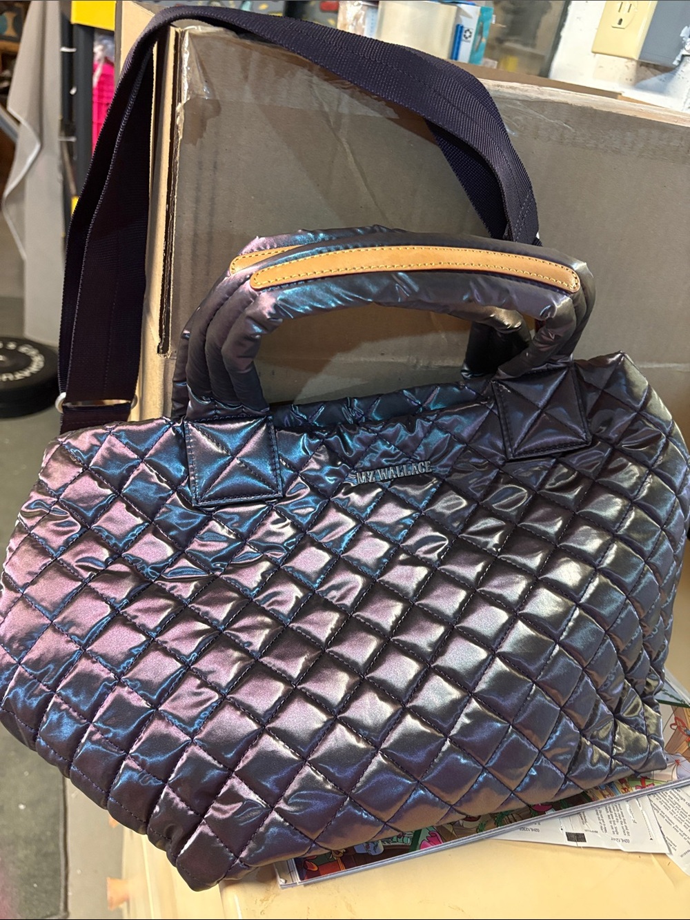 MZ Wallace Iridescent Quilted Satchel - Purple/Blue Sheen